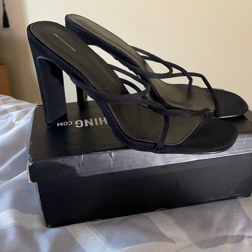 PLT: Heeled sandals w/ straps.